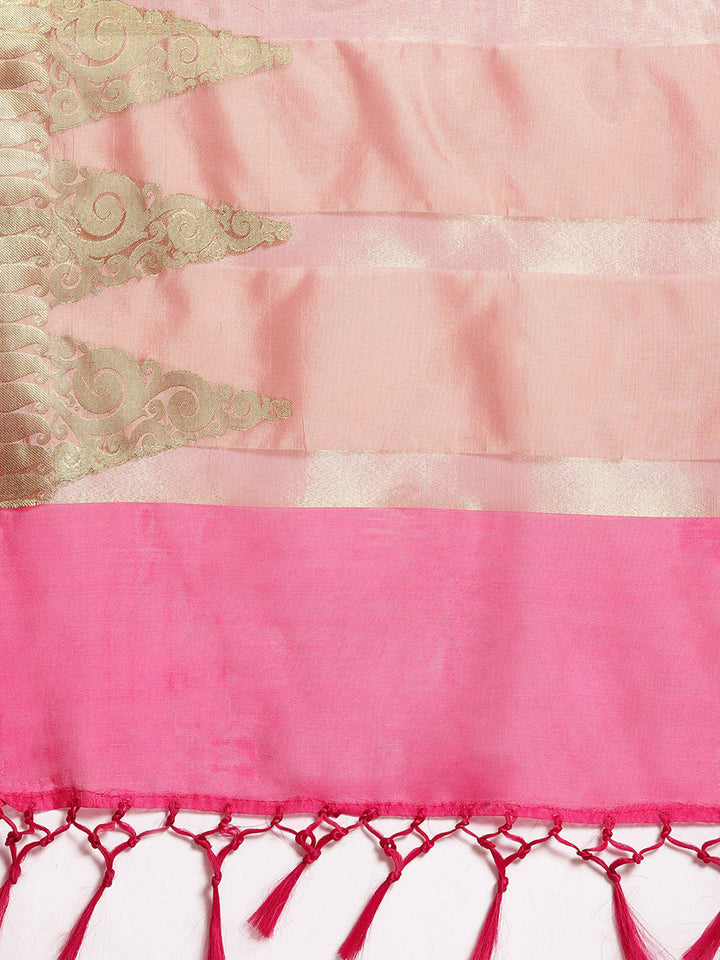 Banarasi Chanderi Silk Saree with Zari Temple Paisley Pattern