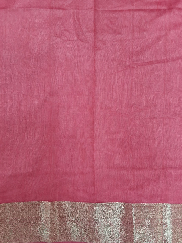 Pink Floral Printed Silk Saree with Zari Border and Multicolor Rose Motif