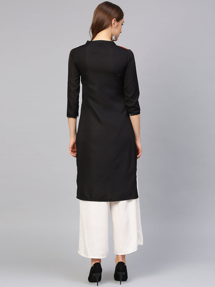 Off White Printed Straight Kurta with Natural Scenery motifs