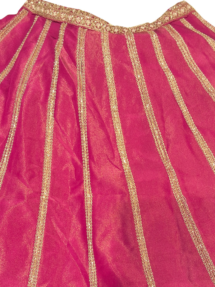 Rani Pink Bridal Silk Lehenga Choli Set with Scalloped Zari Border and Stitched Blouse