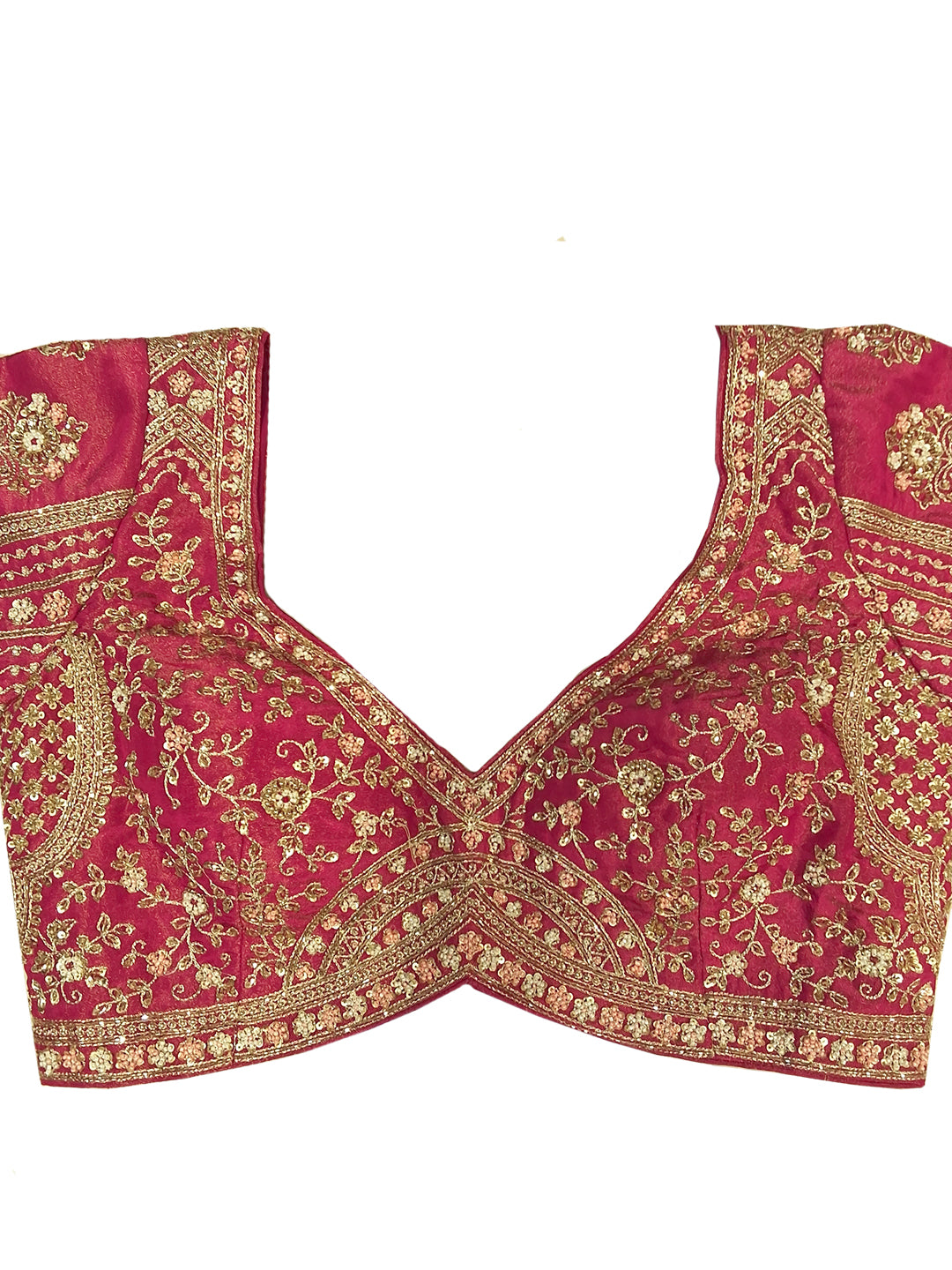 Rani Pink Bridal Silk Lehenga Choli Set with Scalloped Zari Border and Stitched Blouse
