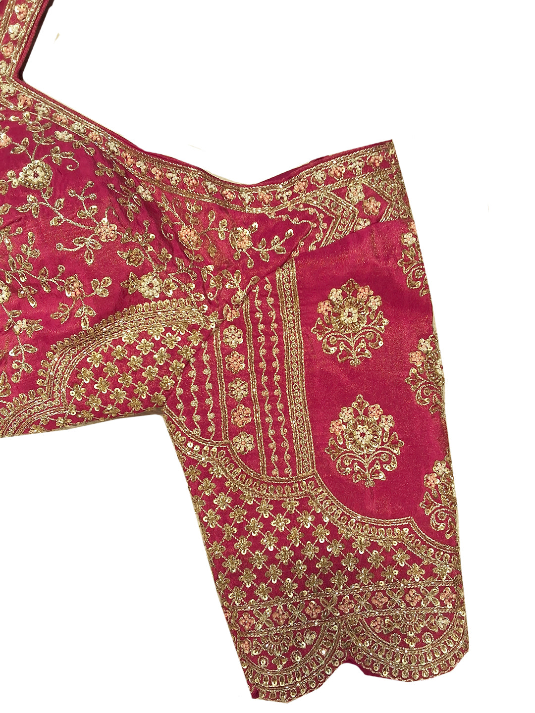 Rani Pink Bridal Silk Lehenga Choli Set with Scalloped Zari Border and Stitched Blouse
