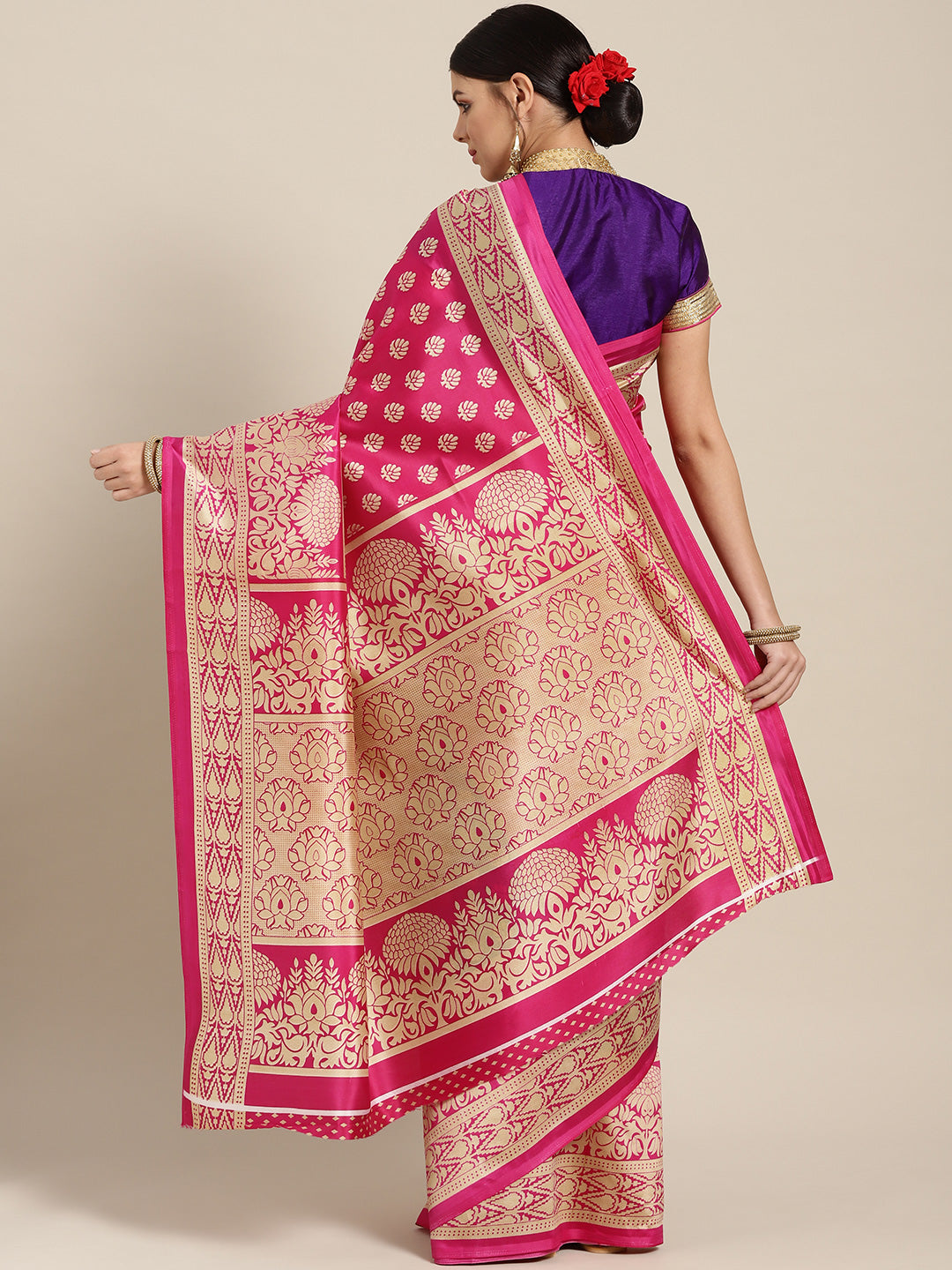 Patola Silk Floral Print Half-And-Half Bhagalpuri Saree