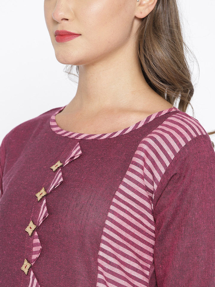 Purple Cotton Straight Kurta with Striped pattern