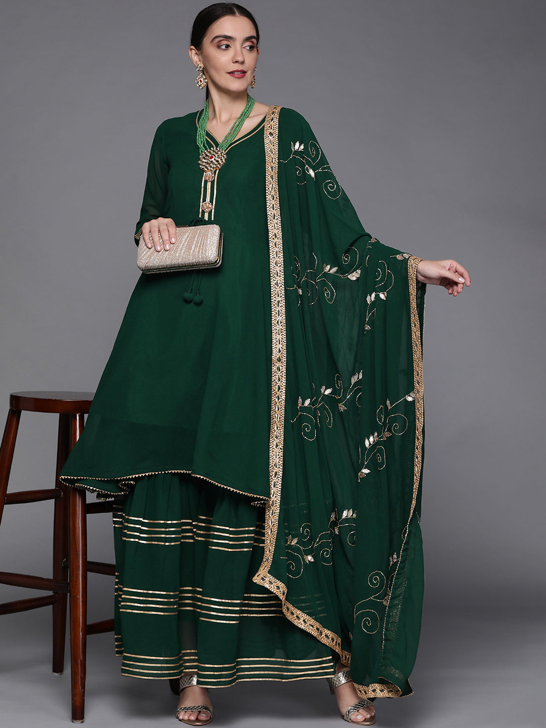 Peplum Kurta Sharara Set With Heavy Cut dana Embellished Dupatta