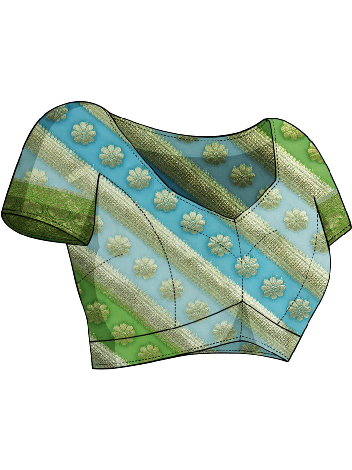 Multicolor Striped Organza Saree with Intricate Floral Zari motifs