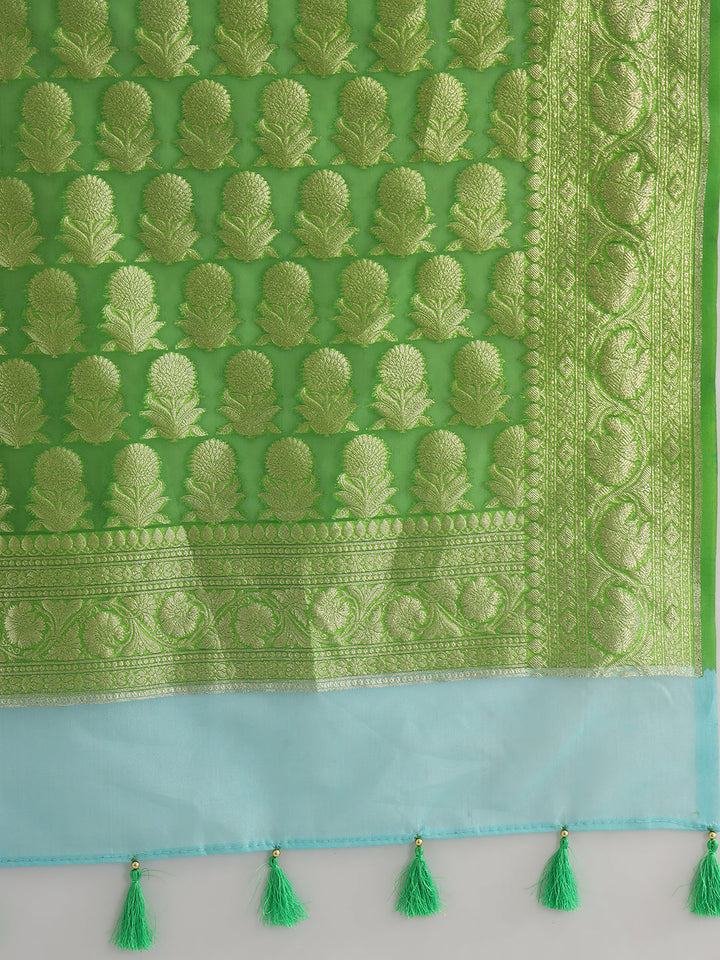 Multicolor Striped Organza Saree with Intricate Floral Zari motifs