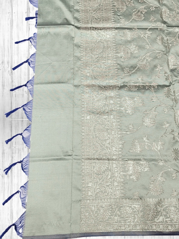 Banarasi Satin Silk Dress Material with Floral Rose Zari Weave & Tasseled dupatta