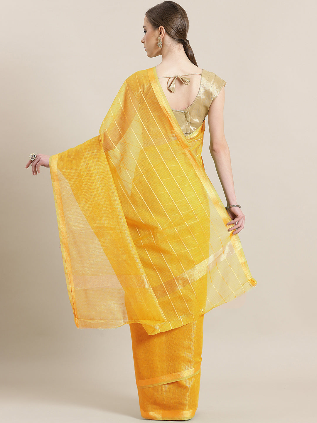 Chanderi Silk saree with intricate Zari weaving in a striped pattern