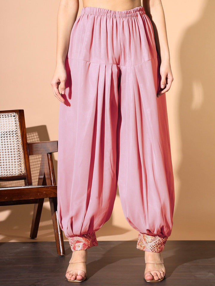 Pink Resham Embroidered Pathani Kurta Set with Afghan Salwar