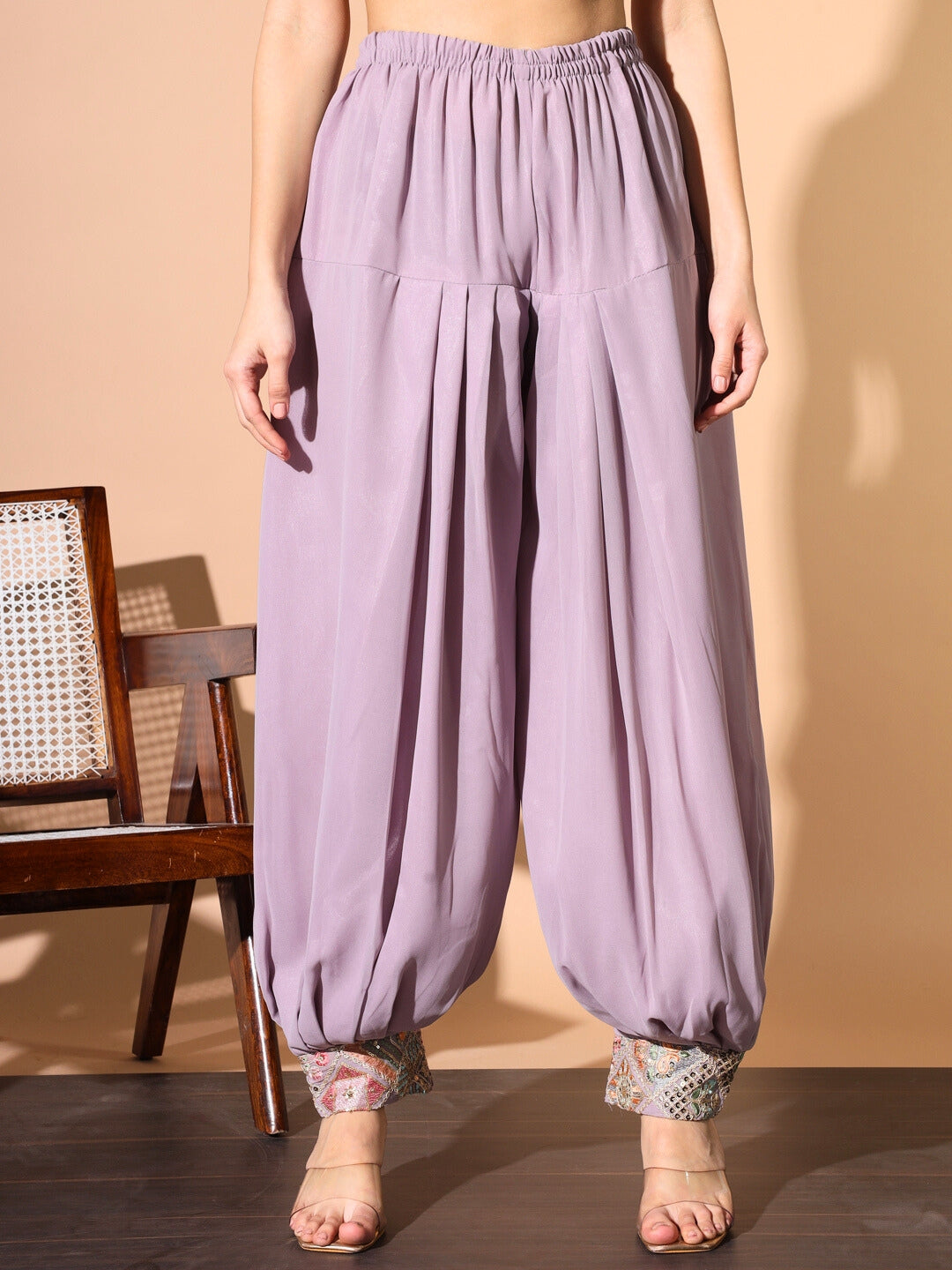 Lavender Resham Embroidered Pathani Kurta Set with Afghan Salwar