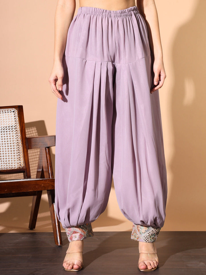 Lavender Resham Embroidered Pathani Kurta Set with Afghan Salwar