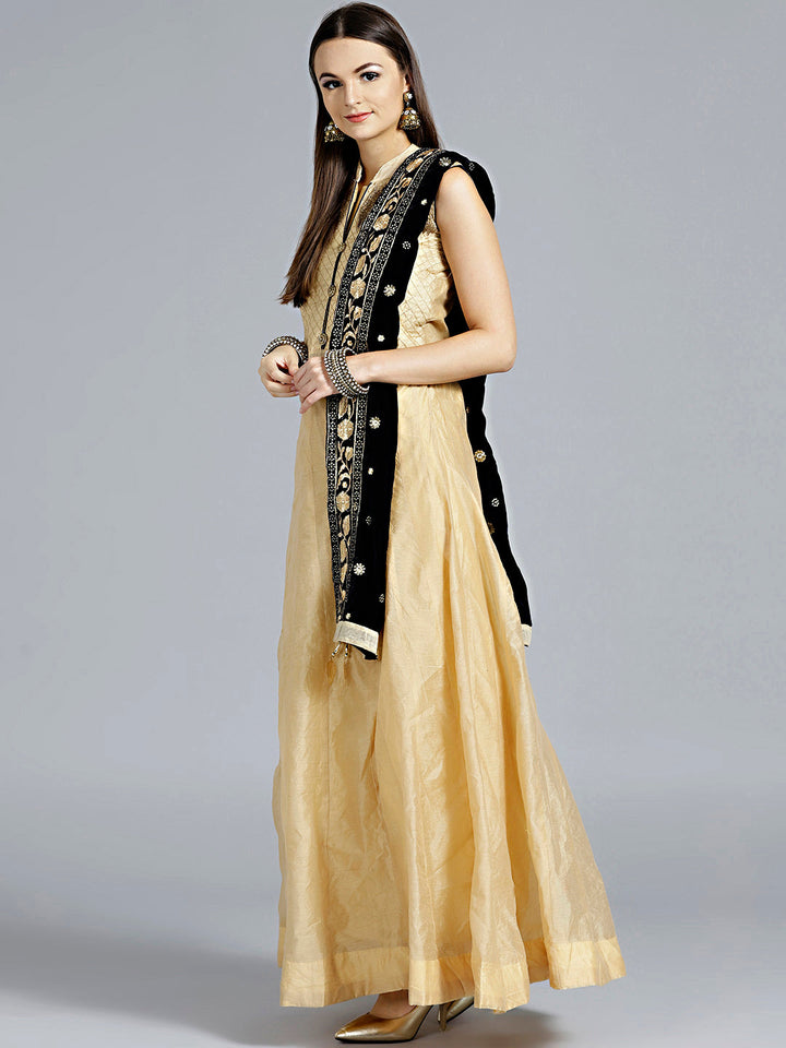 Textured Anarkali Suit with Velvet Embroidered Dupatta