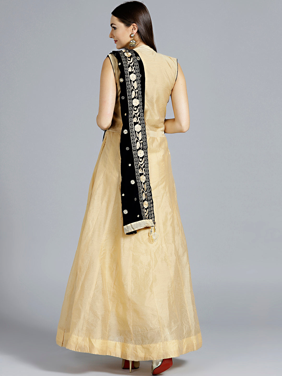 Textured Anarkali Suit with Velvet Embroidered Dupatta