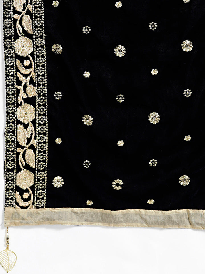 Textured Anarkali Suit with Velvet Embroidered Dupatta