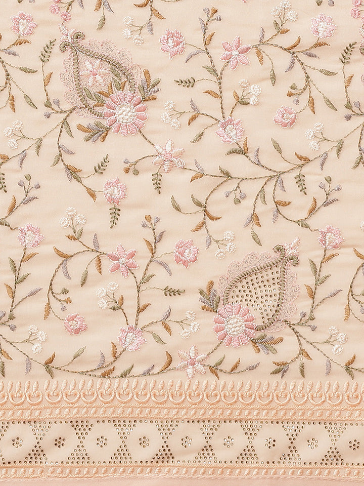 Pastel Georgette Saree With Multicolor Resham Embroidered Floral Jaal & Swarovski Crystal Border