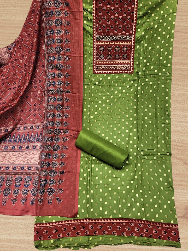 Ethnic Ajrak Block Print Cotton Suit Dupatta with Mirror Embelishments & Contrast colors