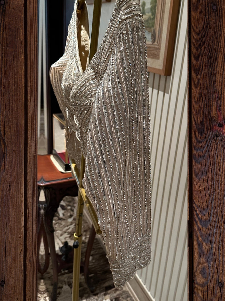 Elegant Beige Embroidered Net Saree