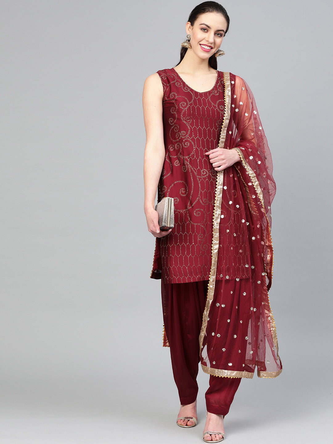 Crystal Embellished Kurta Set With Patiala Salwar