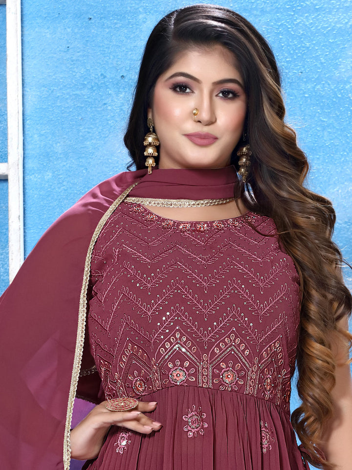Resham Embroidered Nyraa Style Georgette Kurta Palazzo & Dupatta Set