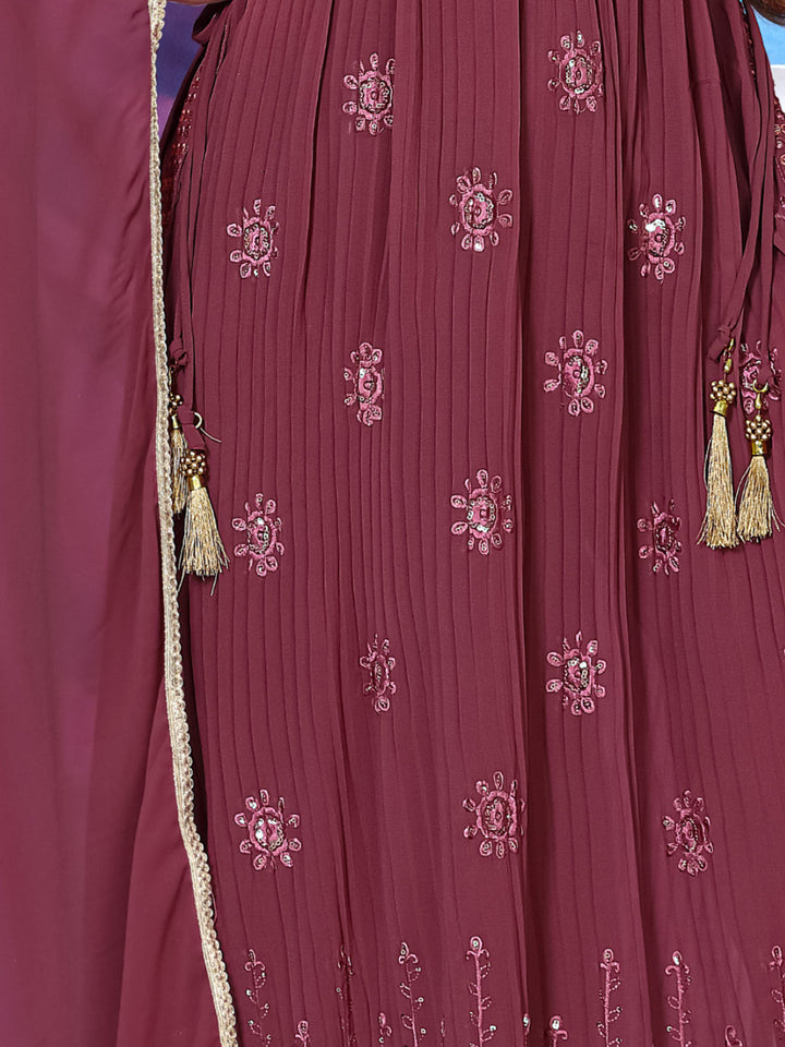Resham Embroidered Nyraa Style Georgette Kurta Palazzo & Dupatta Set