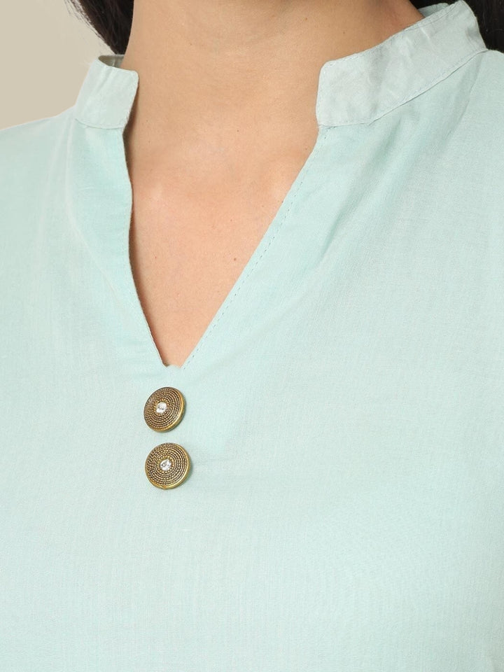 Sea Green Solid Kurta With Striped Leheriya Dupatta & Palazzo