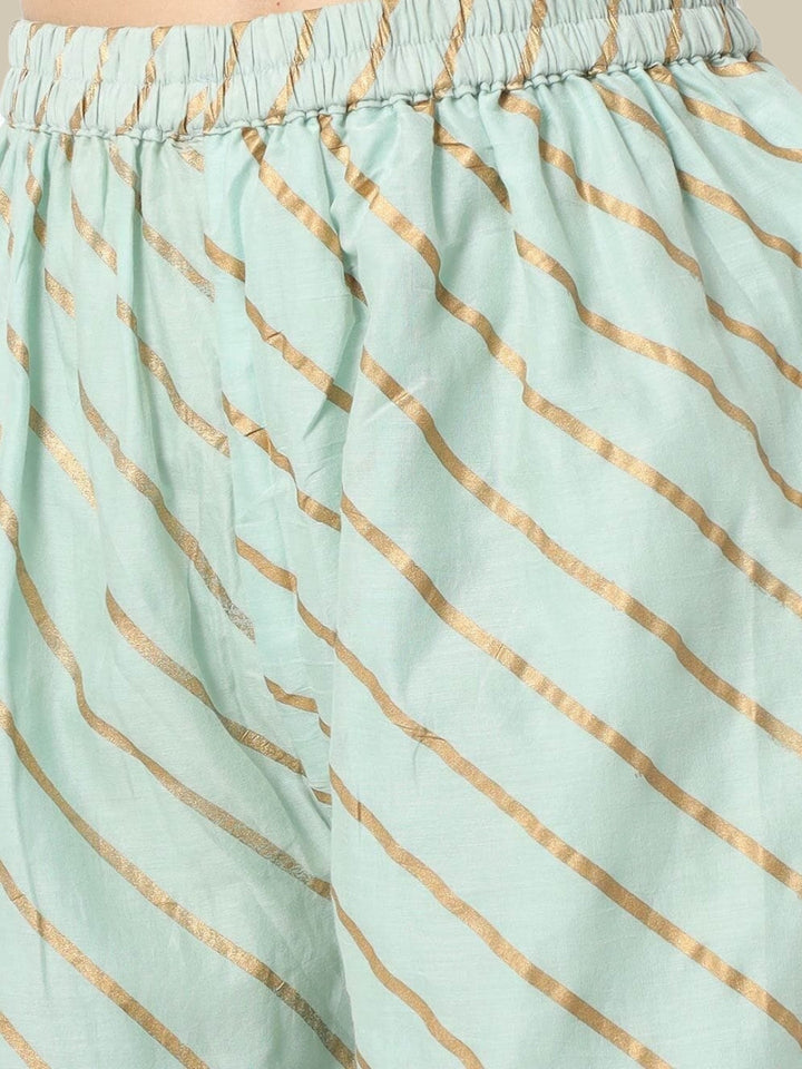 Sea Green Solid Kurta With Striped Leheriya Dupatta & Palazzo