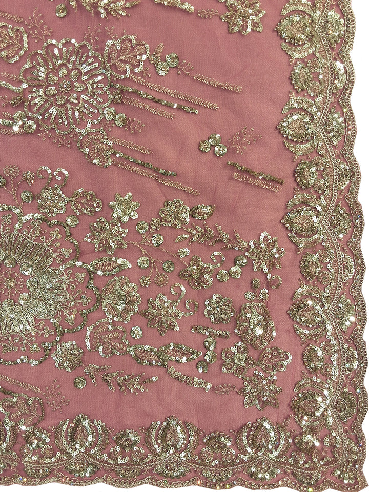 Pink Sequin Embroidered Saree with Heavy Border and Stitched Blouse