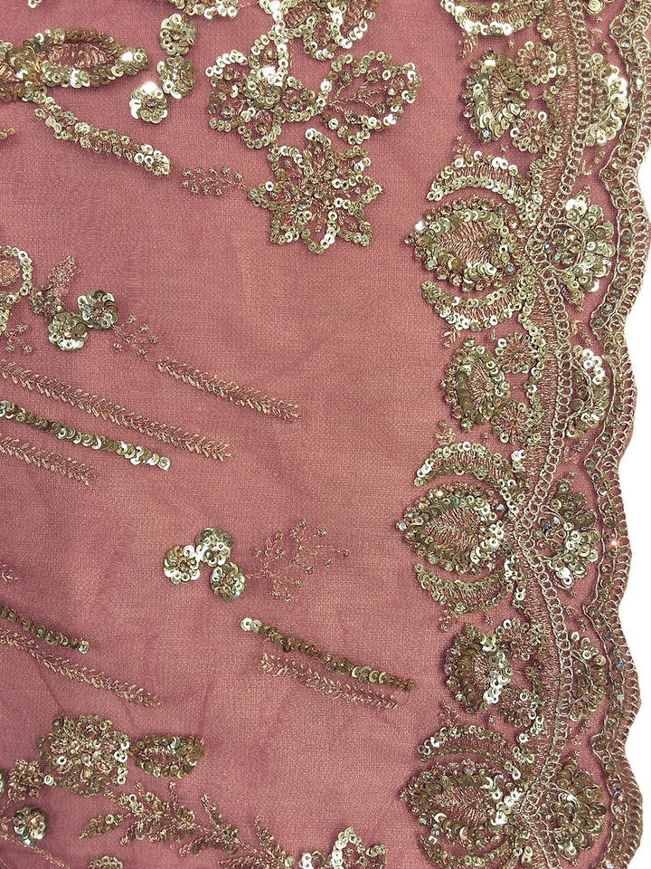 Pink Sequin Embroidered Saree with Heavy Border and Stitched Blouse