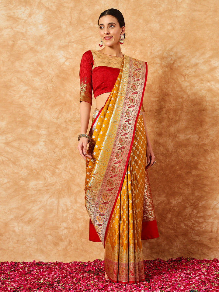 Ethnic Motifs Banarasi Silk Traditional Saree with Contrast Border