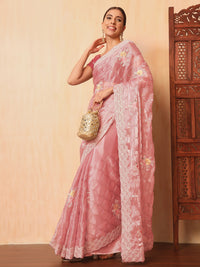 Chhabra 555 Floral Resham Embroidered & Sequence Embellished Saree with Scalloped Cutwork Border