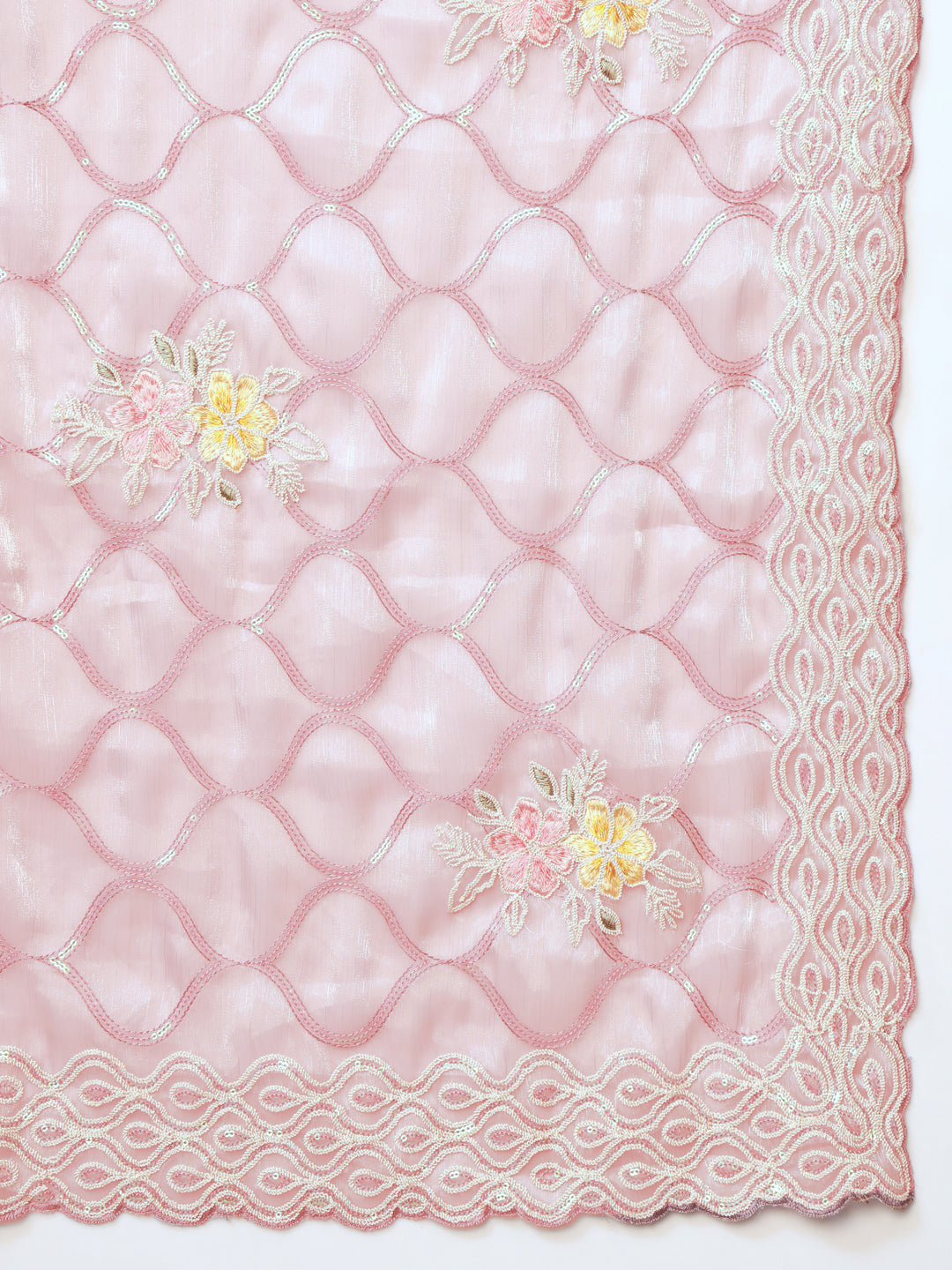 Floral Sequence Embellished Saree with Cutwork Border