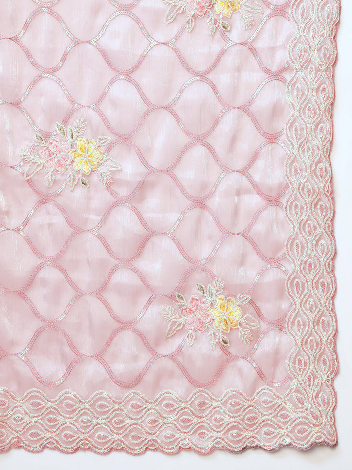 Floral Sequence Embellished Saree with Cutwork Border