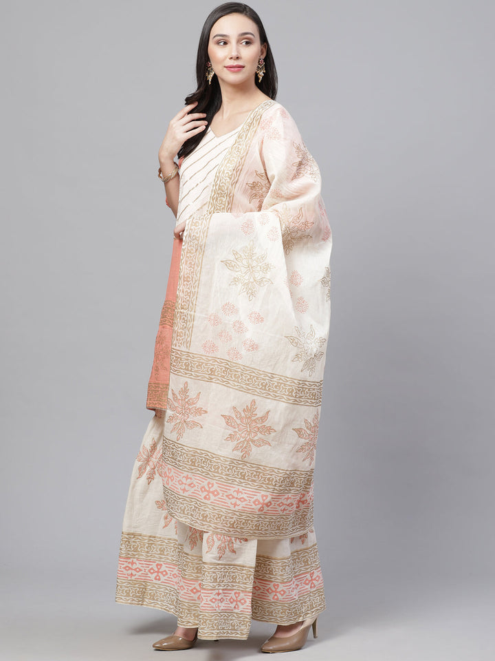 Pure Cotton Cambric Block Printing Dress Material with GottaPatti Embroidery & Sharara