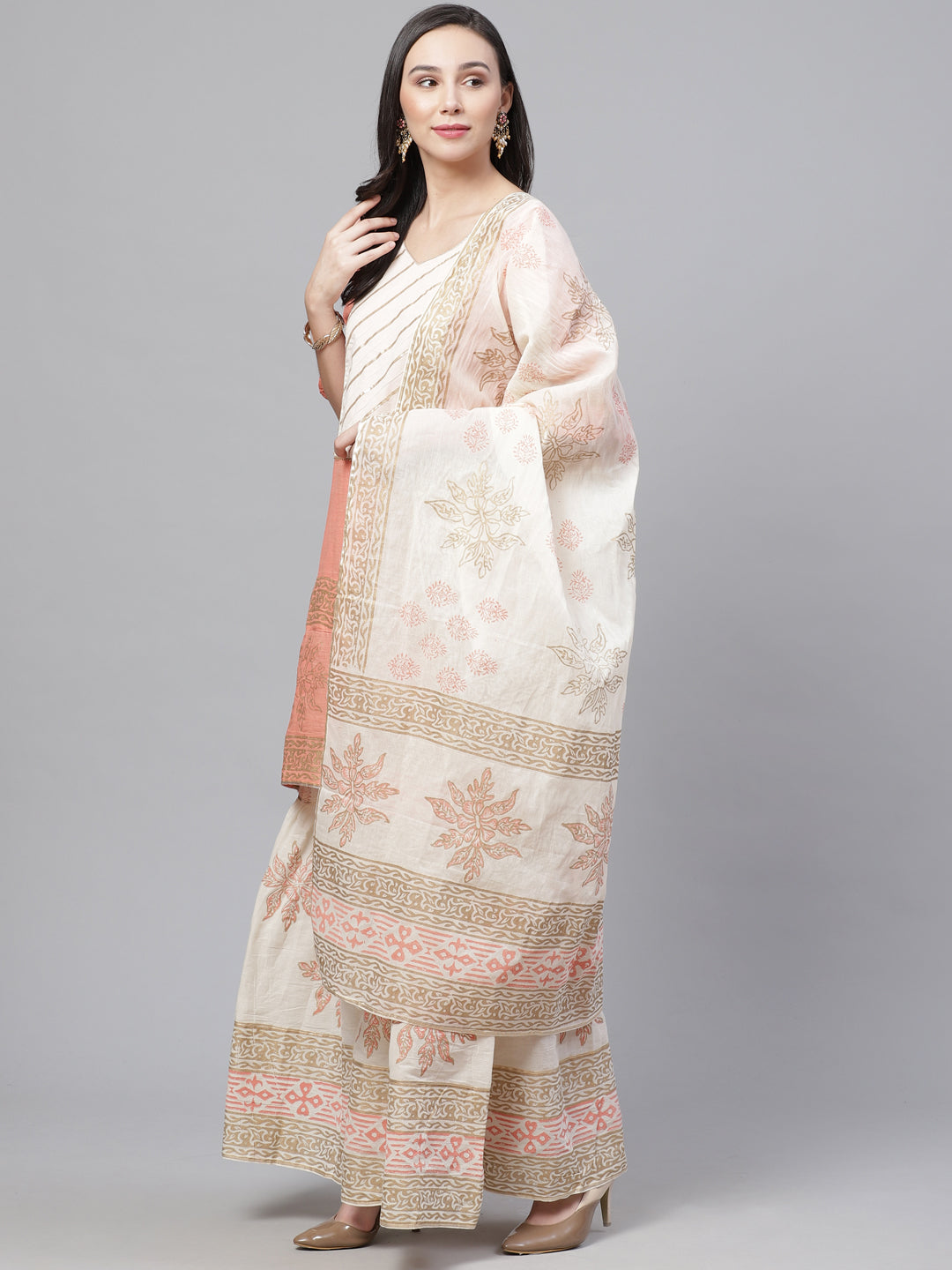 Pure Cotton Cambric Block Printing Stitched Suit with Gotta-Patti Embroidery & Sharara