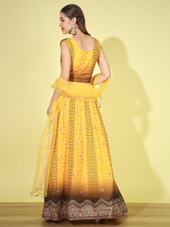 Ombre Resham & Sequins Work Georgette Pleats Lehenga Choli Dupatta Set