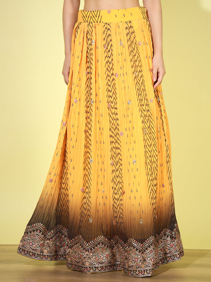 Ombre Resham & Sequins Work Georgette Pleats Lehenga Choli Dupatta Set