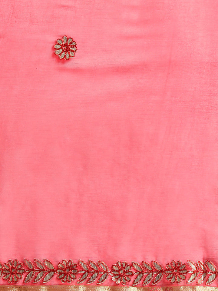 Chiffon Leheriya Hand-Dyed Saree with Gota Patti Embroidery