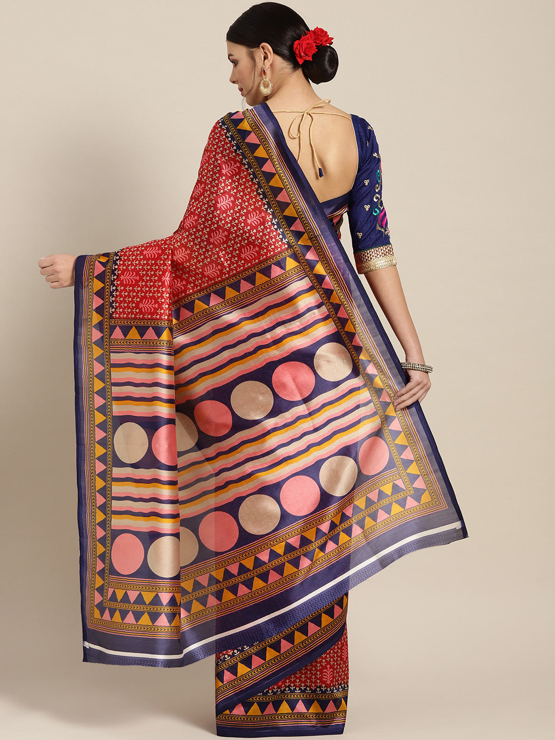 Patola Floral Print Saree with Temple Pattern Border