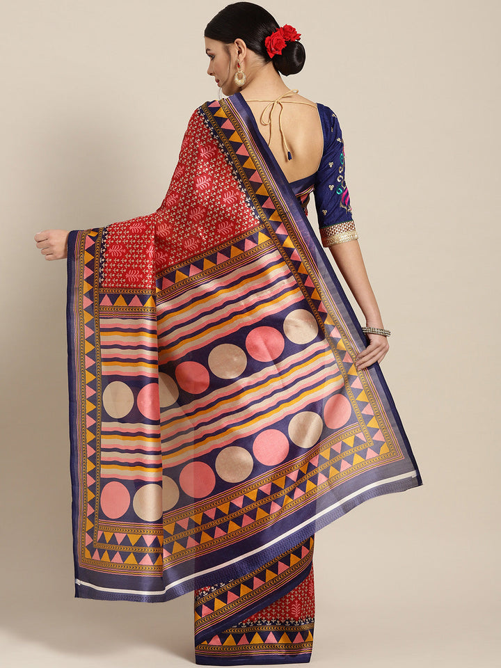 Patola Floral Print Saree with Temple Pattern Border