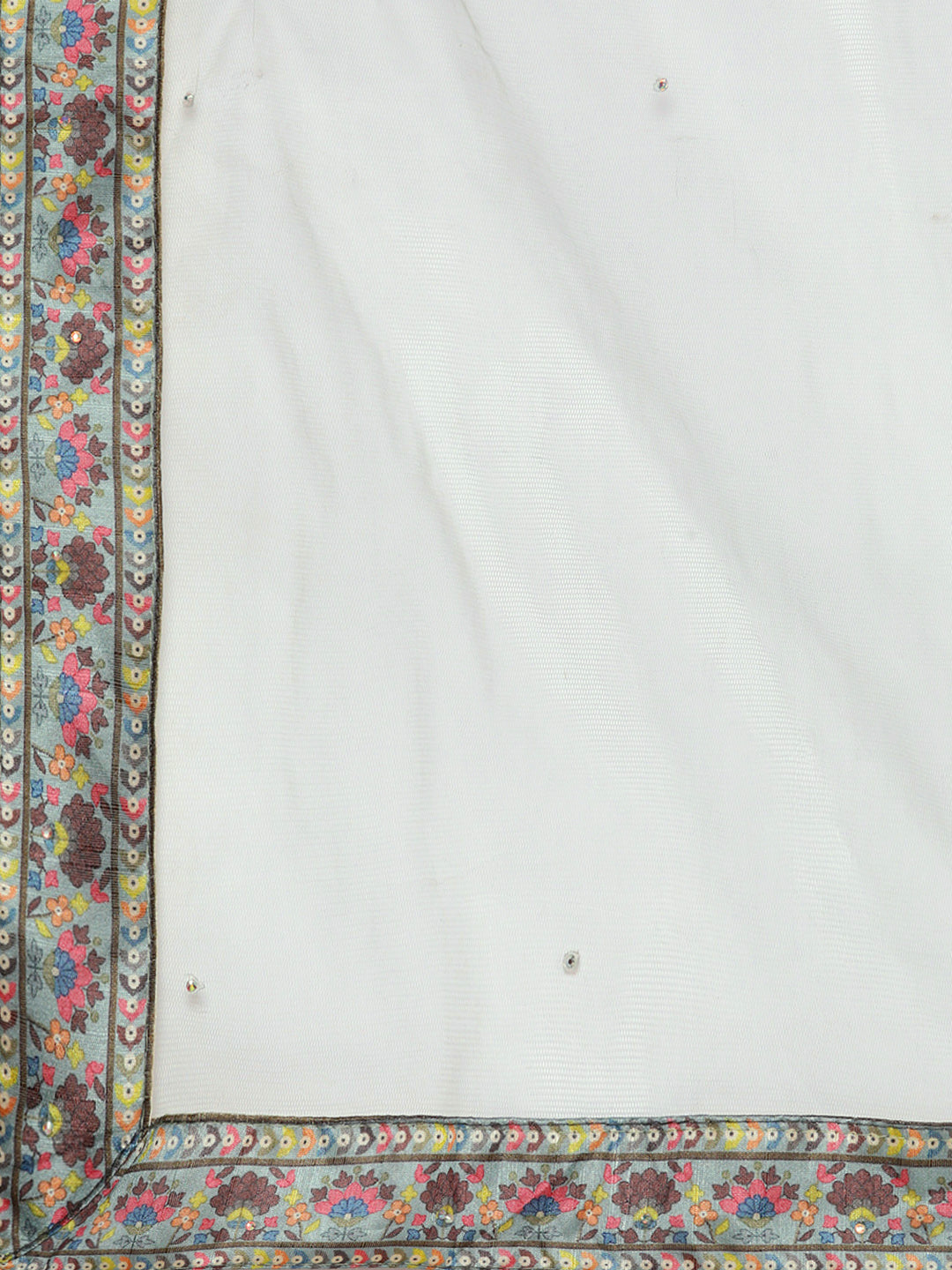 Iceblue Geometric Print Silk Crop Top Skirt Dupatta Set