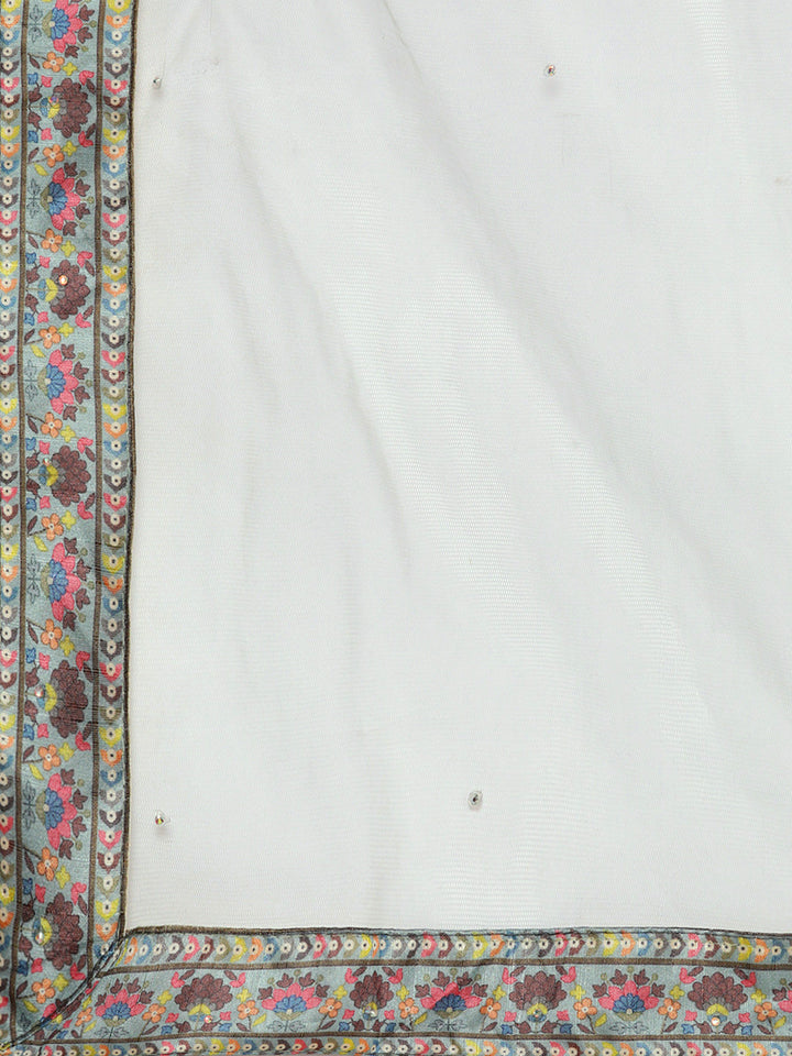 Iceblue Geometric Print Silk Crop Top Skirt Dupatta Set