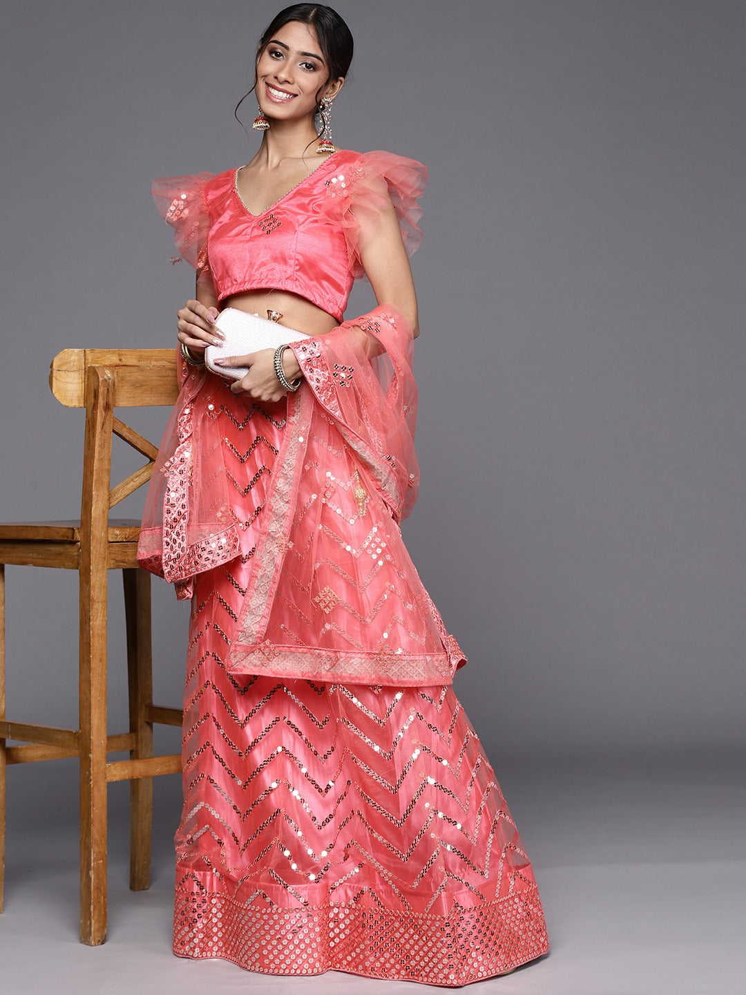 Mirror, Resham Embroidery  Net Lehenga Choli Set
