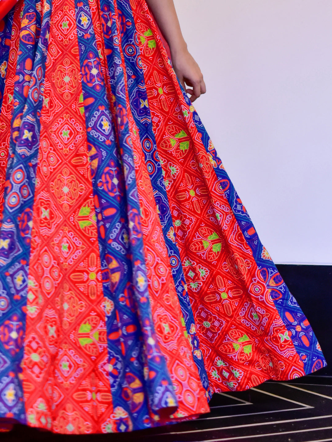 Coral Red Digital Print Kalidar Long Gown With Dyed Dupatta