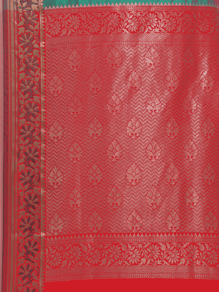 Floral Ethnic Motifs Banarasi Silk Saree with Contrast Pallu