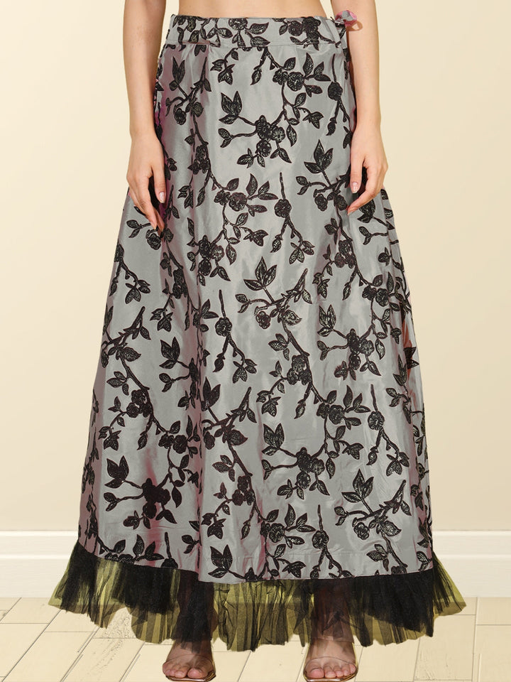 Grey Sequinned Crop-Top Lehenga Set with Sheer Net shoulders