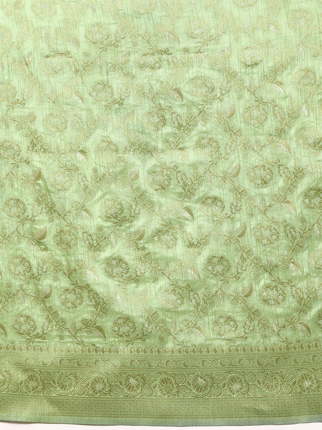 Pastel Sea Green Paisley Motifs Zari Handloom Jute Silk Saree