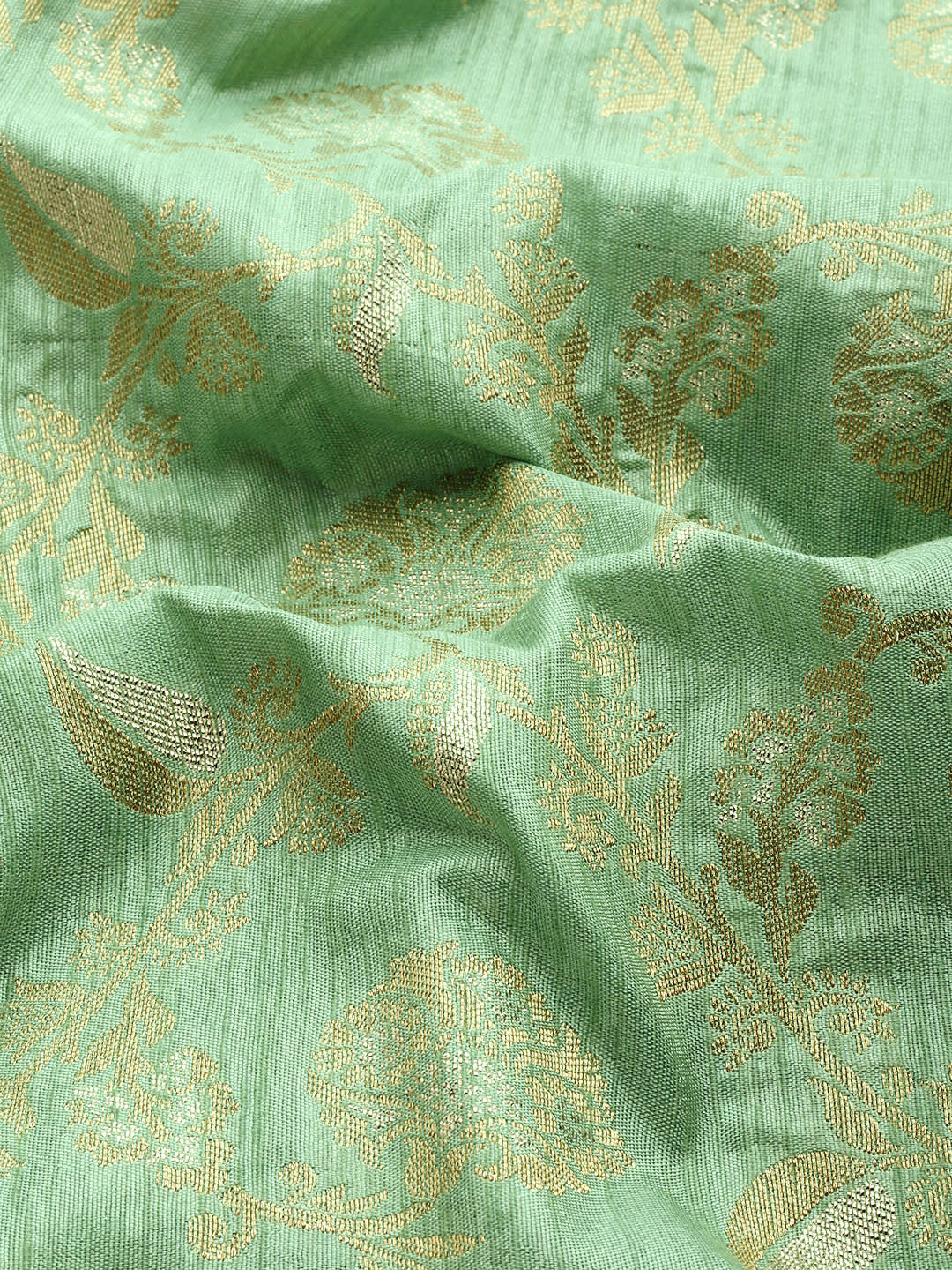 Pastel Sea Green Paisley Motifs Zari Handloom Jute Silk Saree