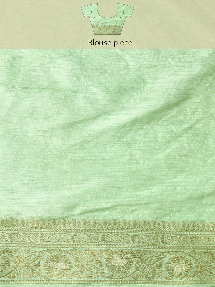 Pastel Sea Green Paisley Motifs Zari Handloom Jute Silk Saree