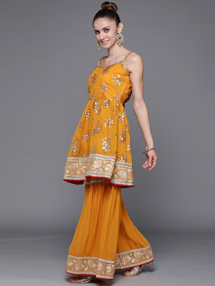 Made to Measure Peplum Sequence Embellished  Sharara Suit Set With Contrast Net Dupatta